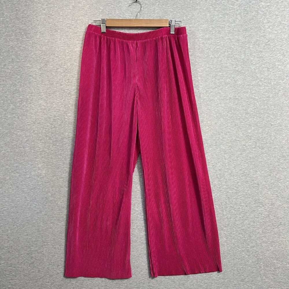 RO & DE Pleated Wide Leg‎ Pants Womens Extra Large Fushia Pink Flowy Y2K Crop